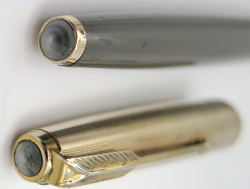 ITEM #6823R: PARKER 61 FOUNTAIN PEN IN GREY. DOULBE JEWEL. GOLD FILLED TRIM. NIB IS DOUBLE BROAD (BB). CAPILARY FILLING SYSTEM. MADE IN USA.